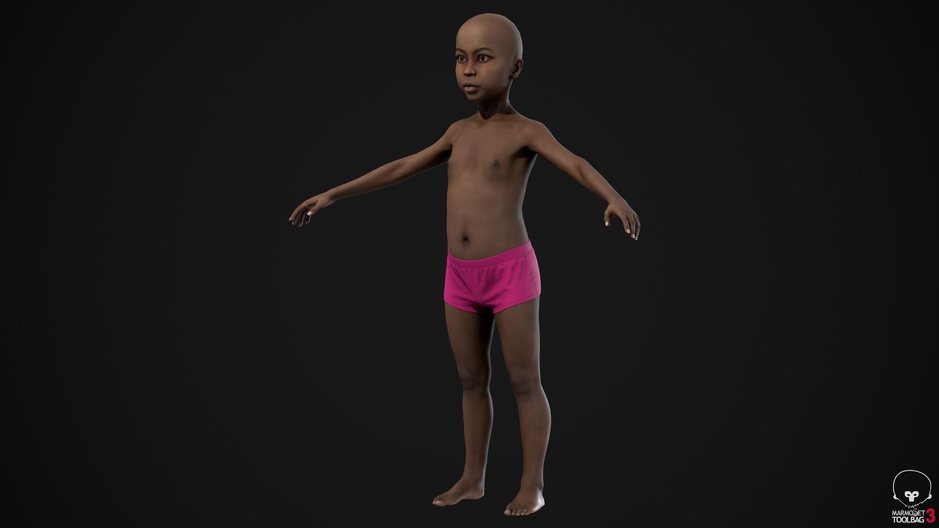 Little black girl Low-poly 3D model_10