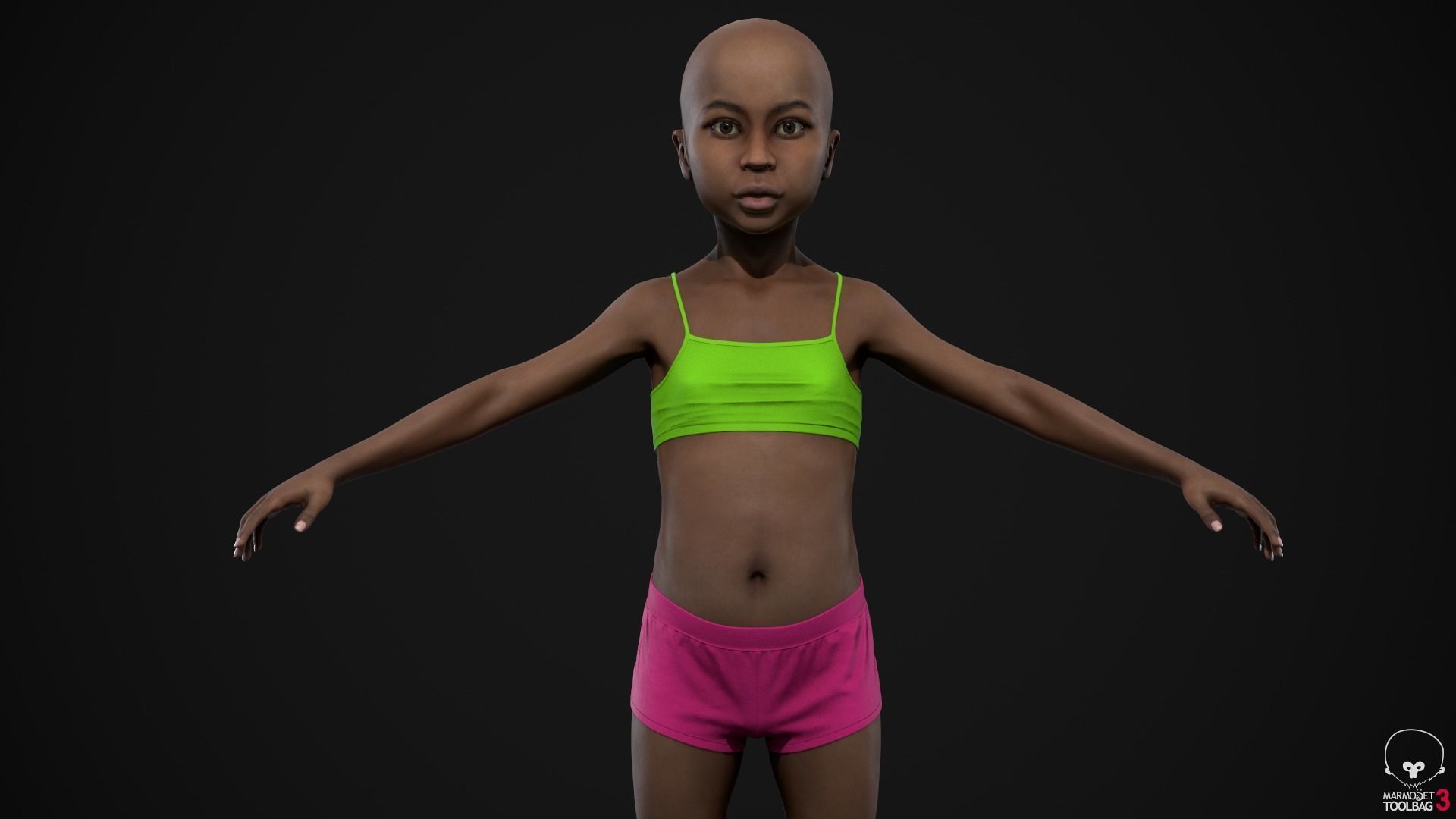 Little black girl Low-poly 3D model_12