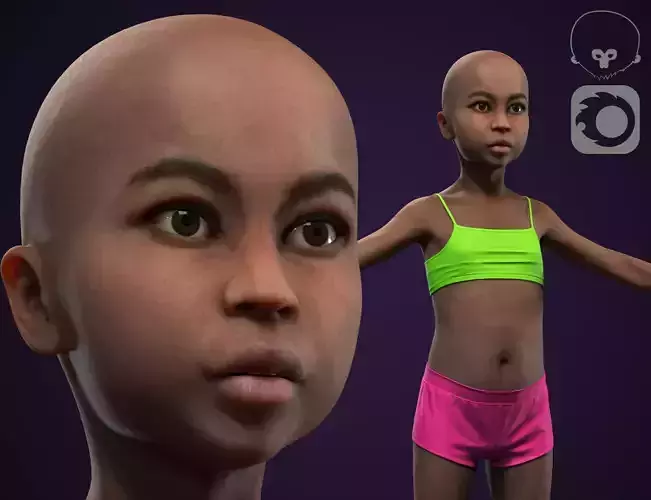 Little black girl  Low-poly 3D model