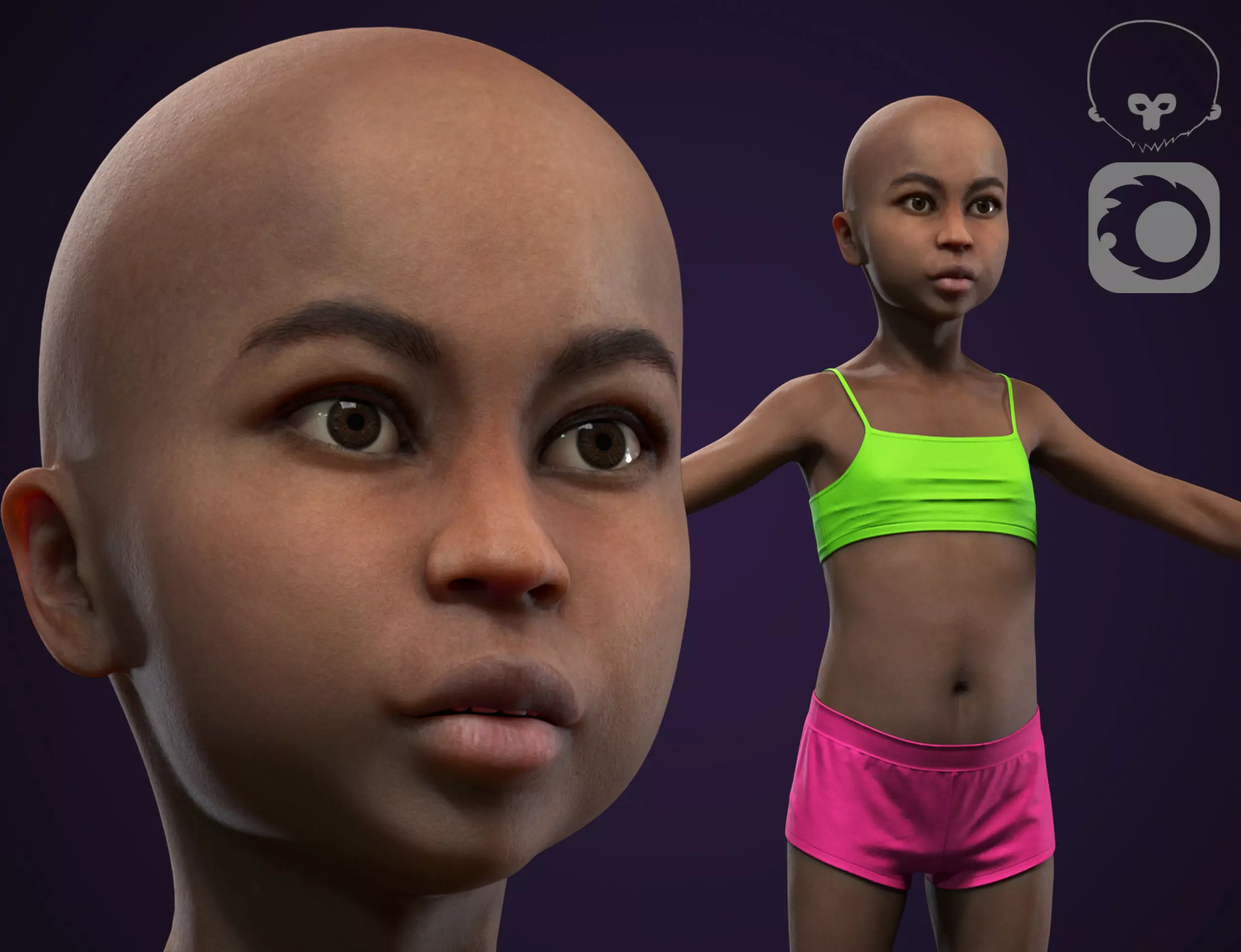 Little black girl Low-poly 3D model_0