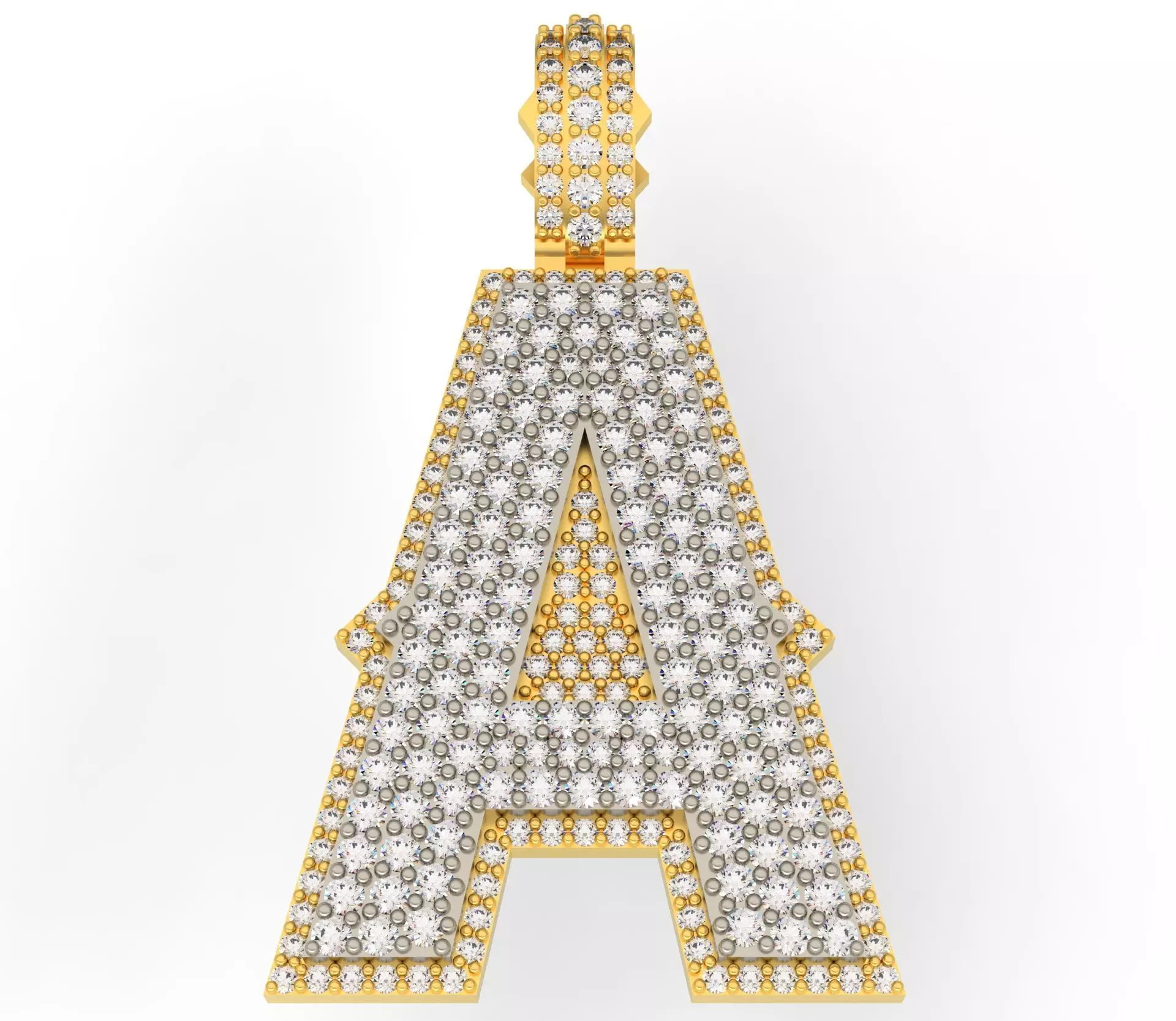 CURVED A gold letter pendant with diamonds 3D print model