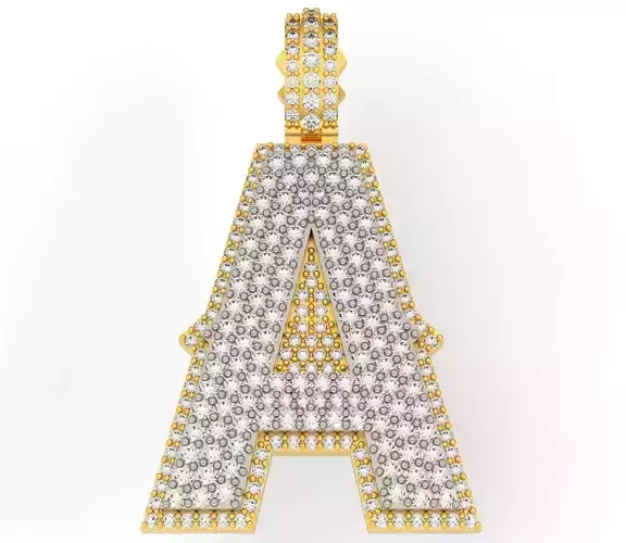 CURVED A gold letter pendant with diamonds 3D print model