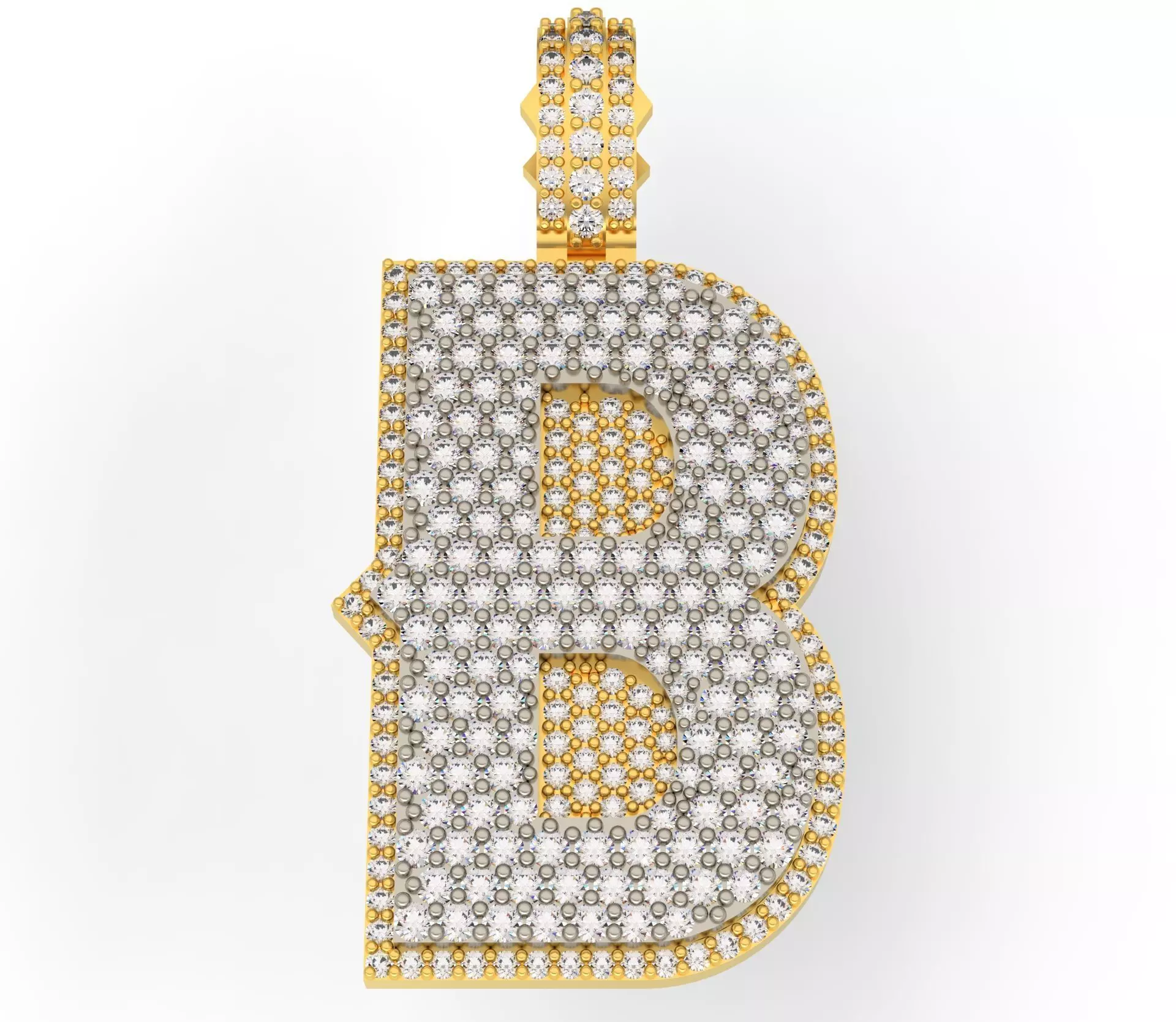 CURVED B diamond letter pendant 3D print model
