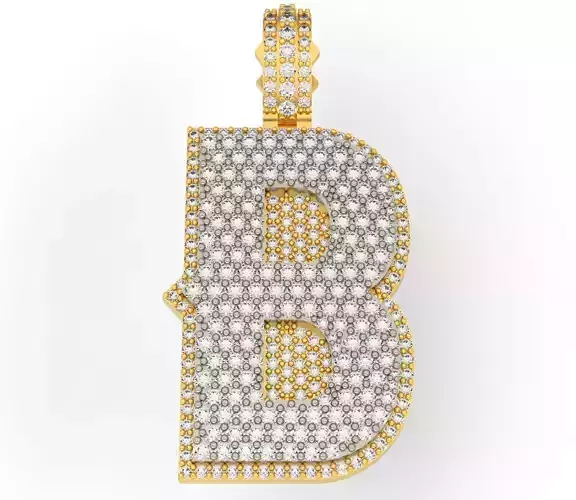 CURVED B diamond letter pendant 3D print model