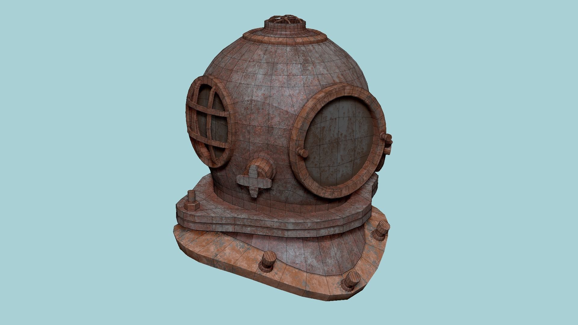 Diving Helmet 03 - Destroyed Rust - Character Design Fashion Low-poly 3D model_6
