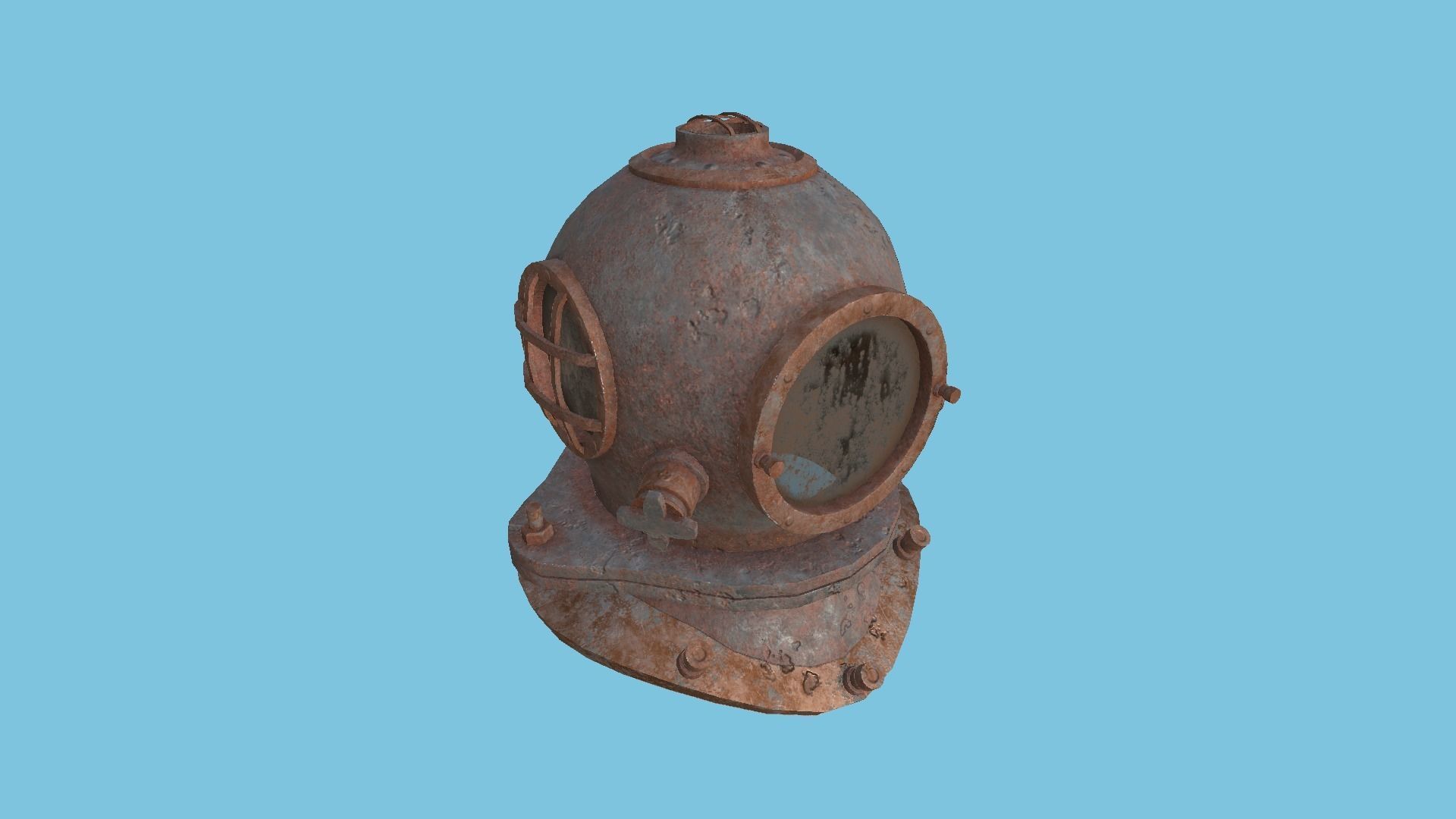 Diving Helmet 03 - Destroyed Rust - Character Design Fashion Low-poly 3D model_1