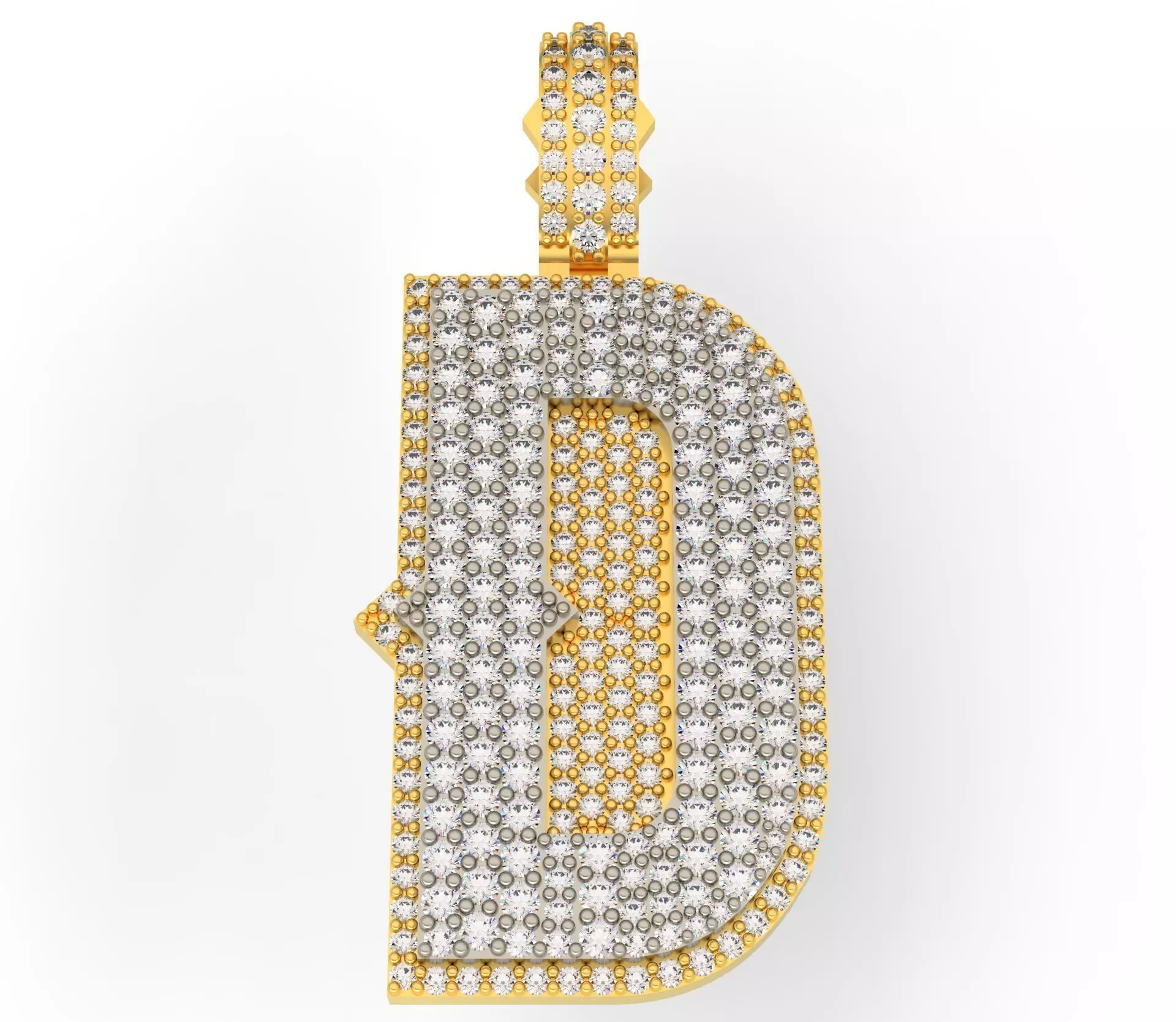 CURVED D gold and diamond pendant with letter 3D print model