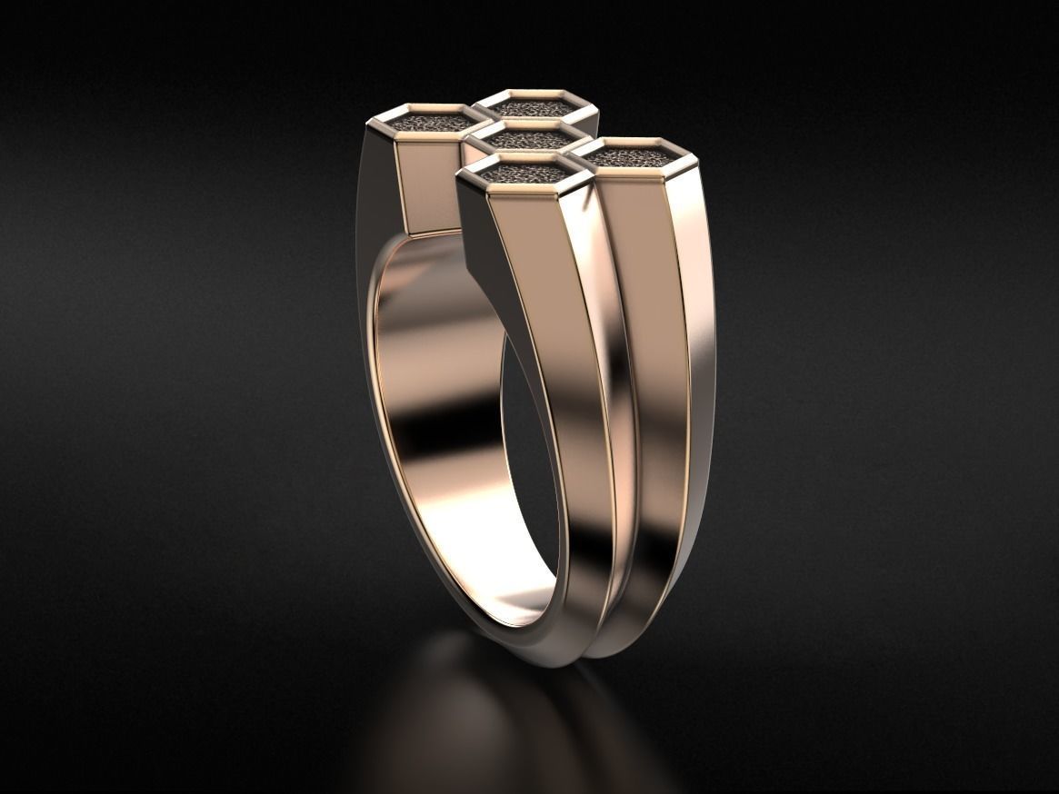 Stylish signet ring honeycomb hexagon structure 646 3D print model_13