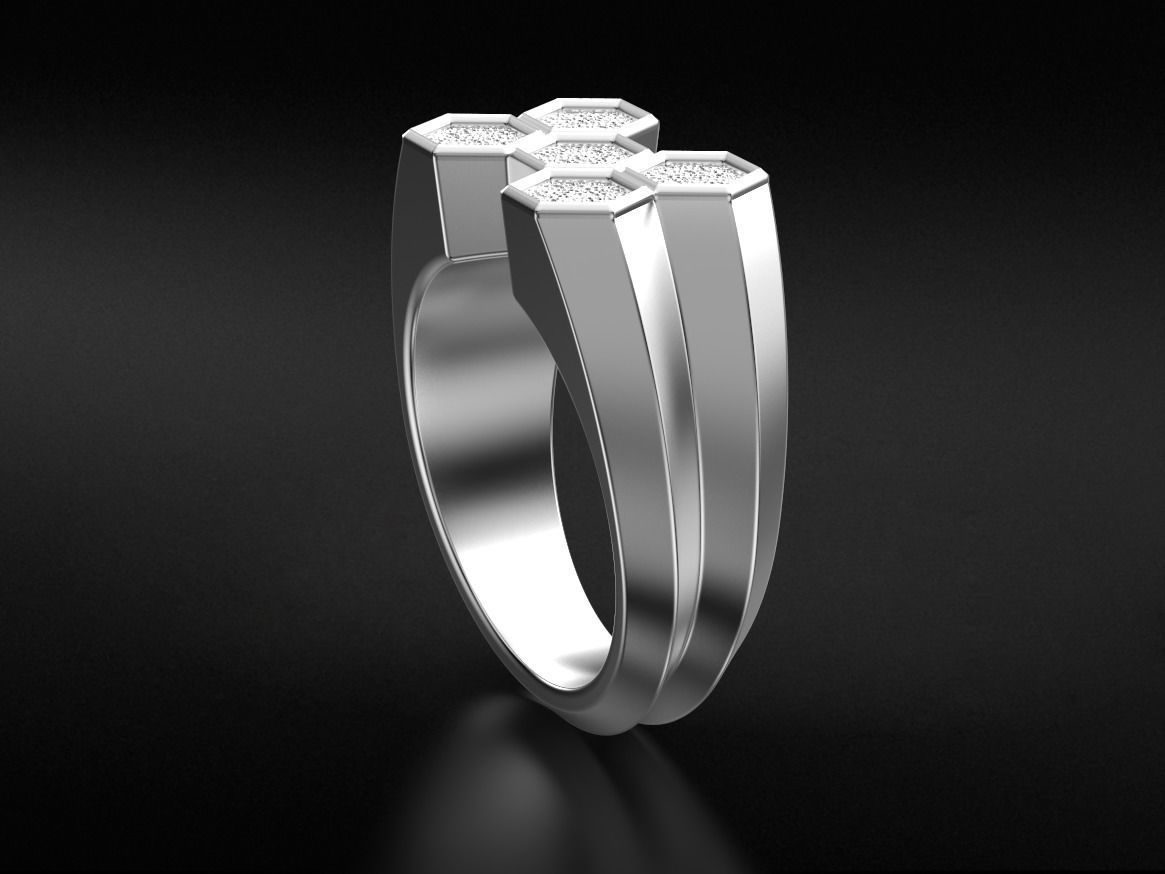 Stylish signet ring honeycomb hexagon structure 646 3D print model_8