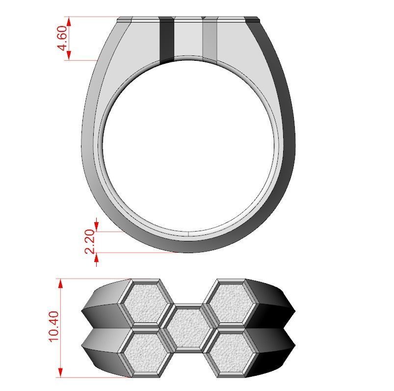 Stylish signet ring honeycomb hexagon structure 646 3D print model_15