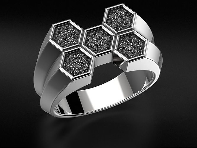 Stylish signet ring honeycomb hexagon structure 646 3D print model
