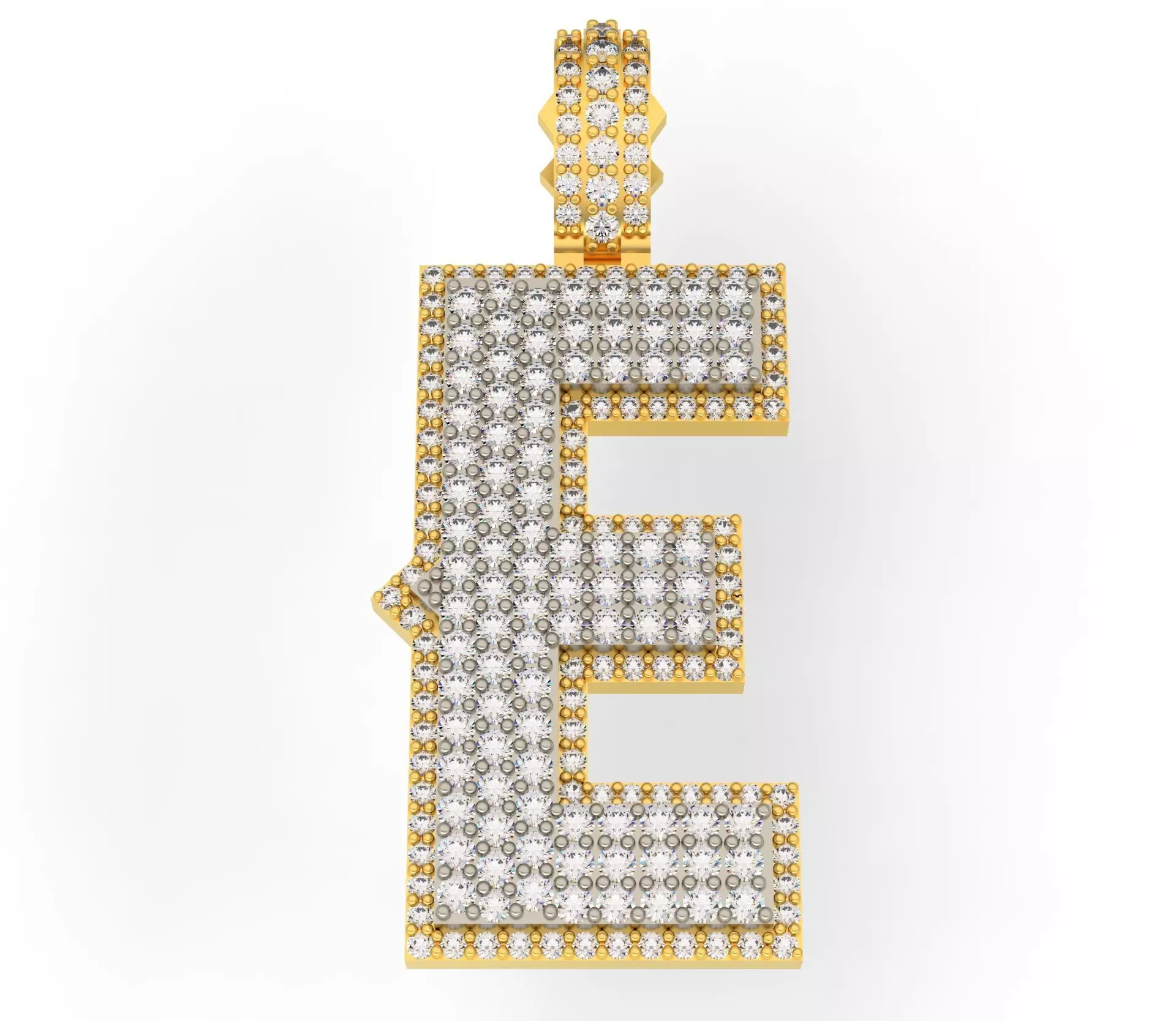 CURVED E letter pendant with diamonds 3D print model