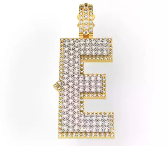CURVED E letter pendant with diamonds 3D print model