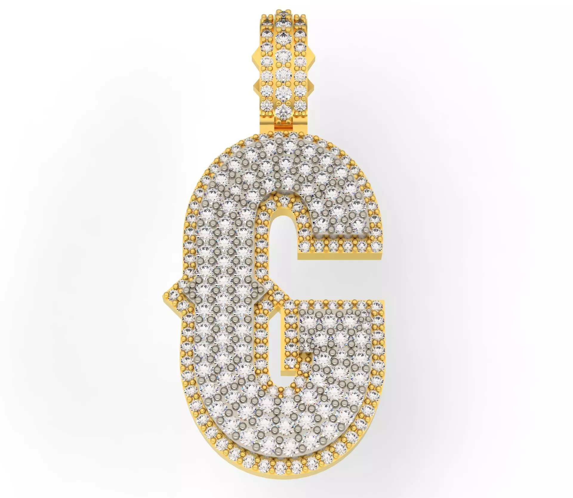 CURVED G gold letter pendant with diamonds 3D print model