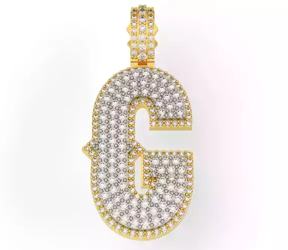 CURVED G gold letter pendant with diamonds 3D print model