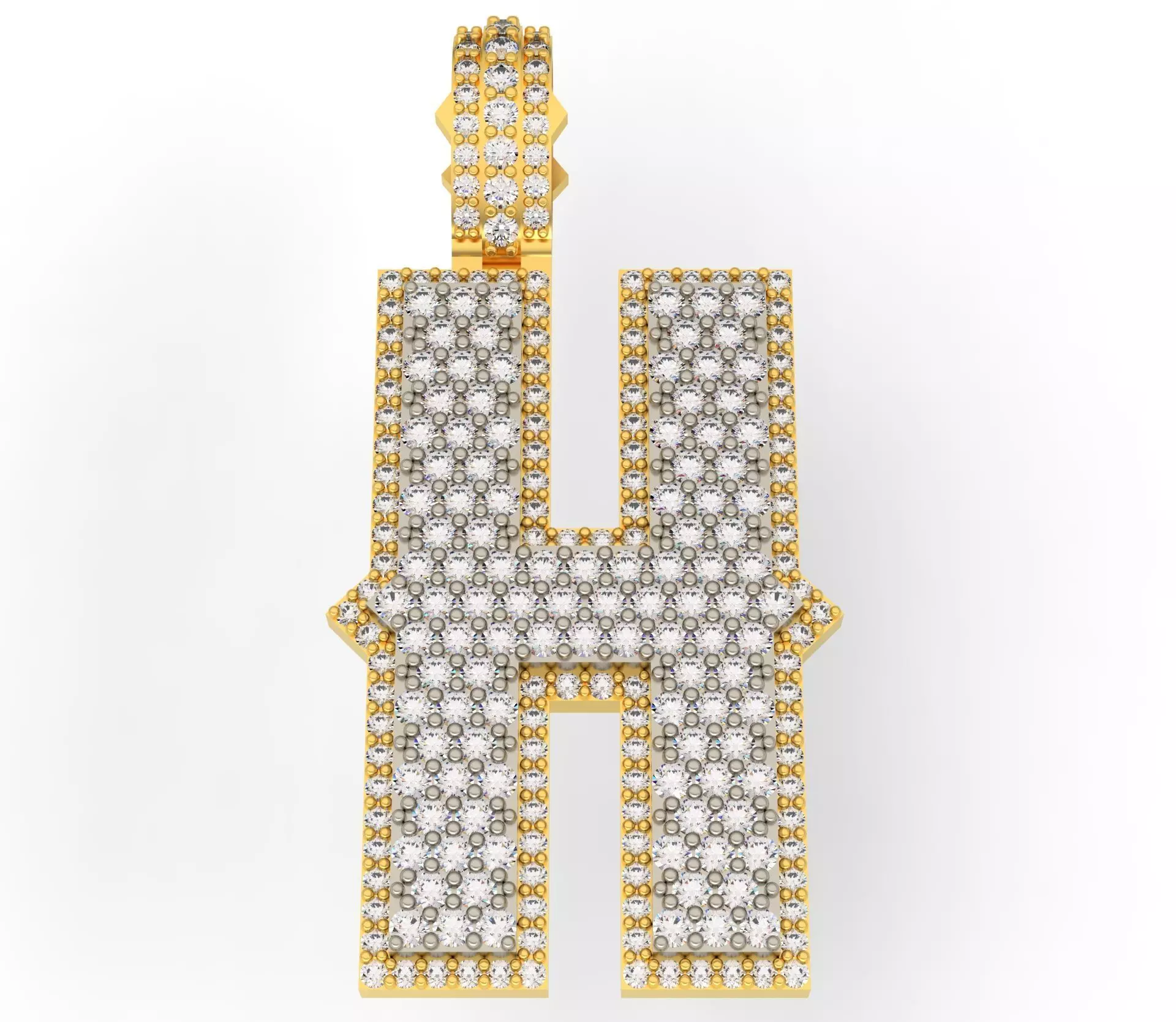 CURVED H letter pendant gold with diamonds 3D print model