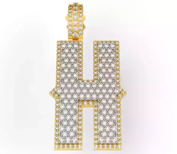 CURVED H letter pendant gold with diamonds 3D print model