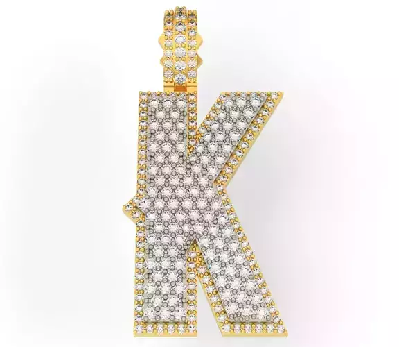 CURVED K letter pendant gold with diamonds 3D print model