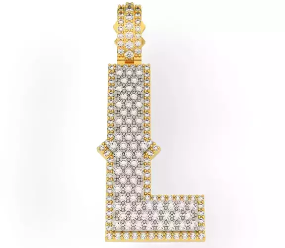 CURVED L gold letter pendant with diamonds 3D print model