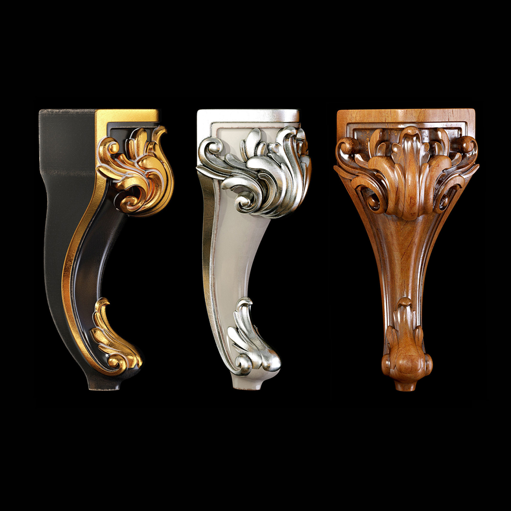 Collection of 30 classic furniture legs Part 1 3D model_29
