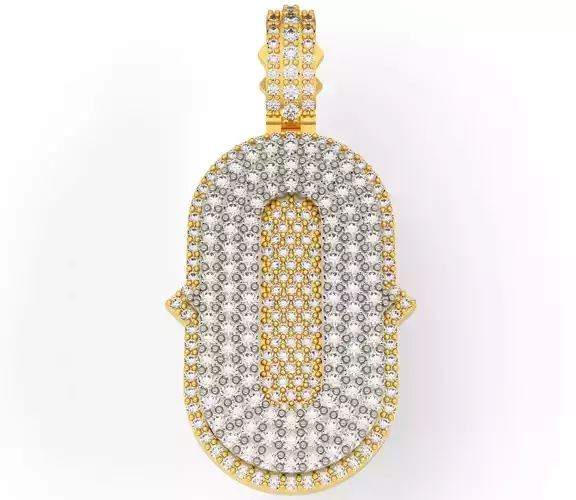 CURVED O gold hamsa pendant with diamonds 3D print model