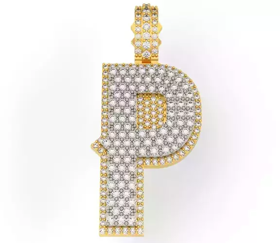 CURVED P gold letter pendant with diamonds 3D print model