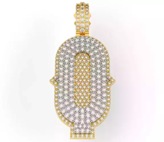 CURVED Q hamsa pendant gold with diamonds 3D print model