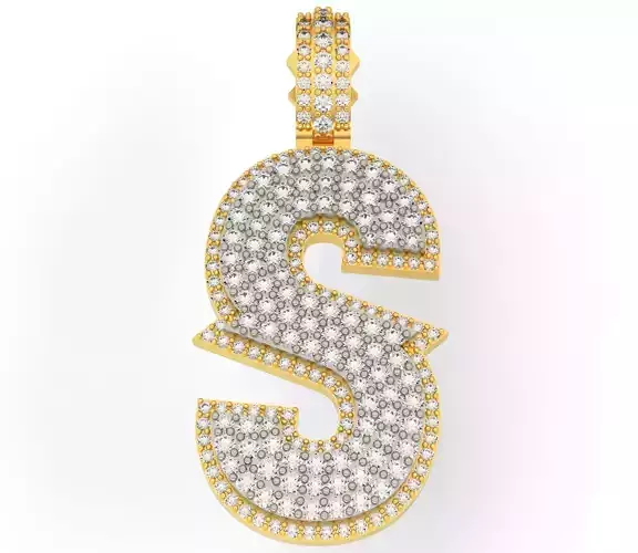 CURVED S letter pendant with diamonds 3D print model