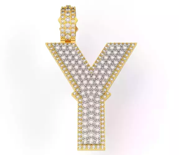 CURVED Y gold letter pendant with diamonds