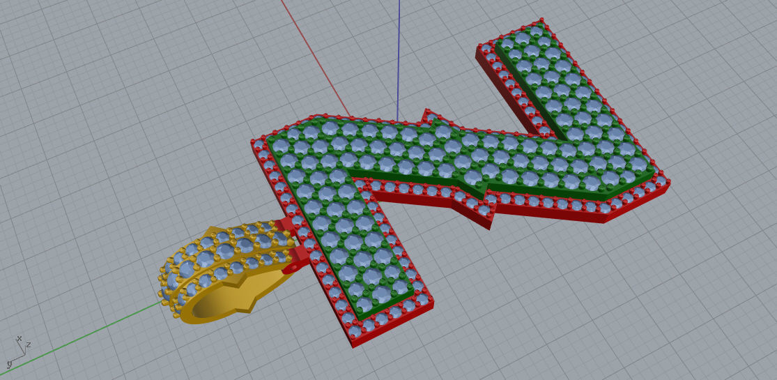 CURVED Z letter pendant gold with diamonds 3D print model_3