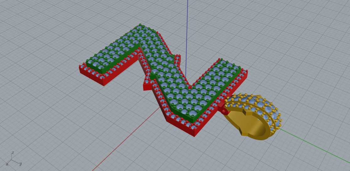 CURVED Z letter pendant gold with diamonds 3D print model_4