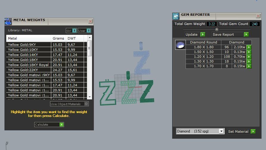 CURVED Z letter pendant gold with diamonds 3D print model_9