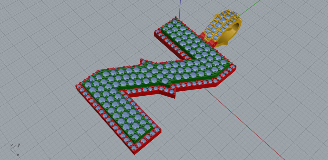 CURVED Z letter pendant gold with diamonds 3D print model_5