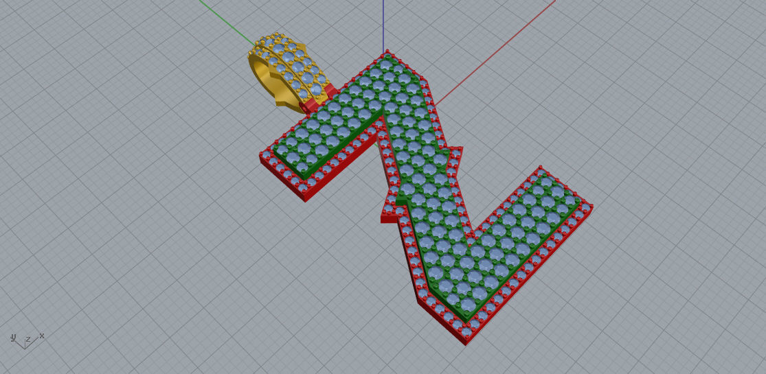 CURVED Z letter pendant gold with diamonds 3D print model_1