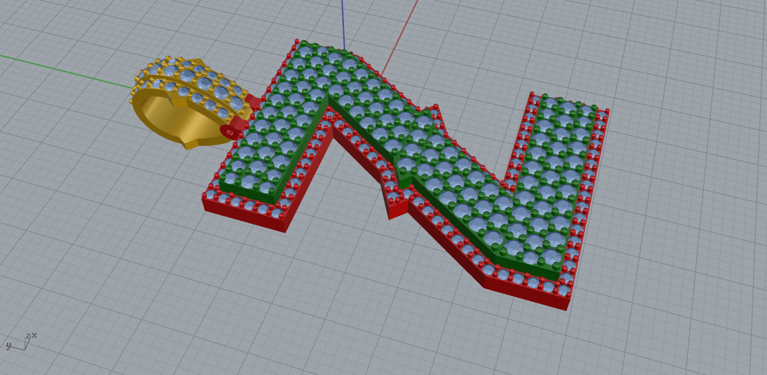 CURVED Z letter pendant gold with diamonds 3D print model_2