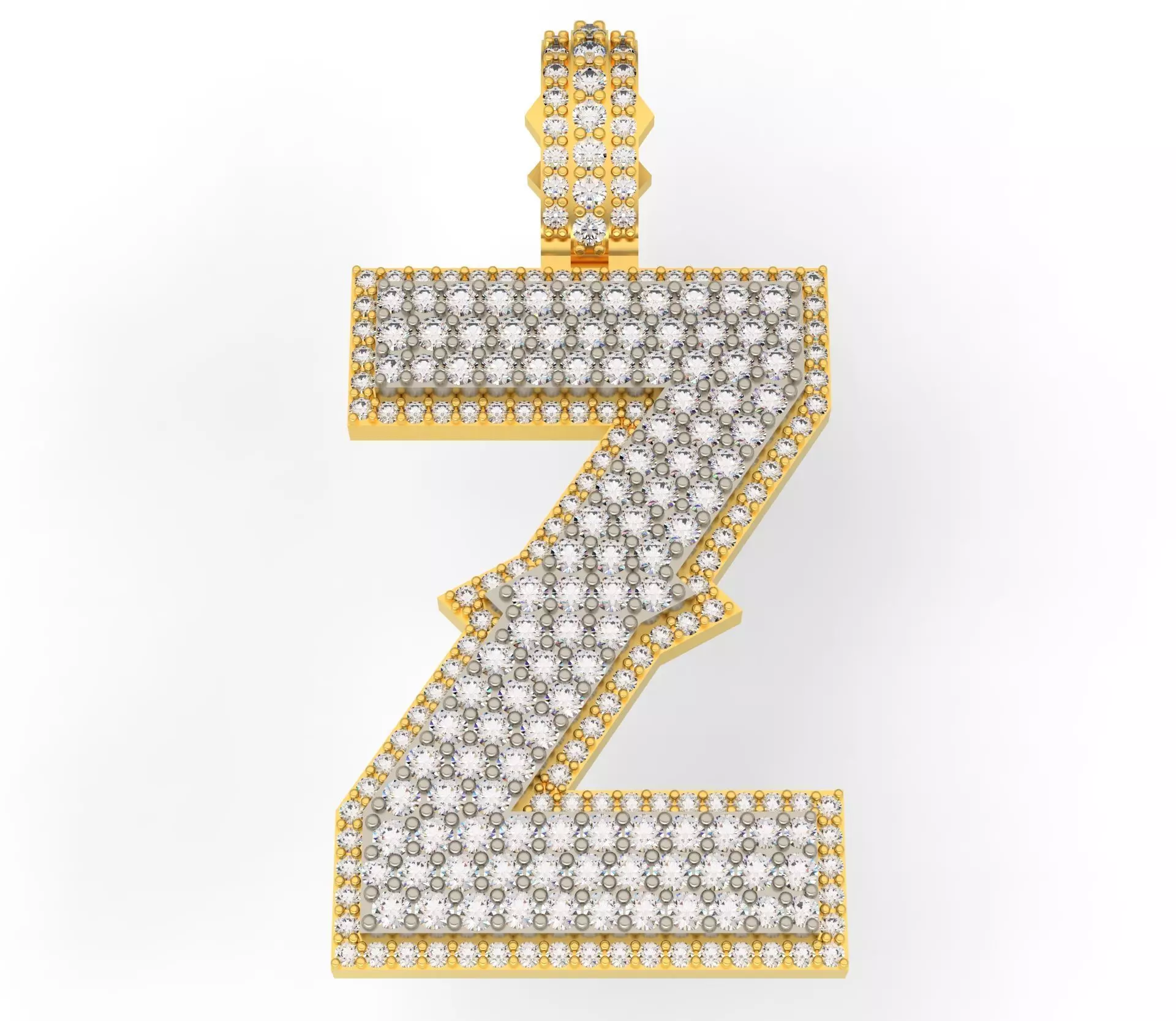CURVED Z letter pendant gold with diamonds 3D print model_0