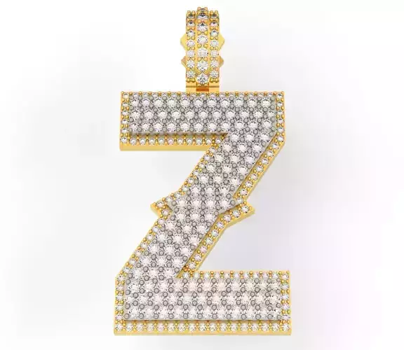 CURVED Z letter pendant gold with diamonds