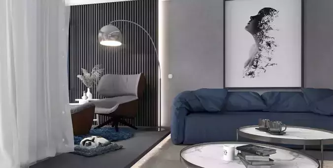 Livingroom with Kitchen 3D model