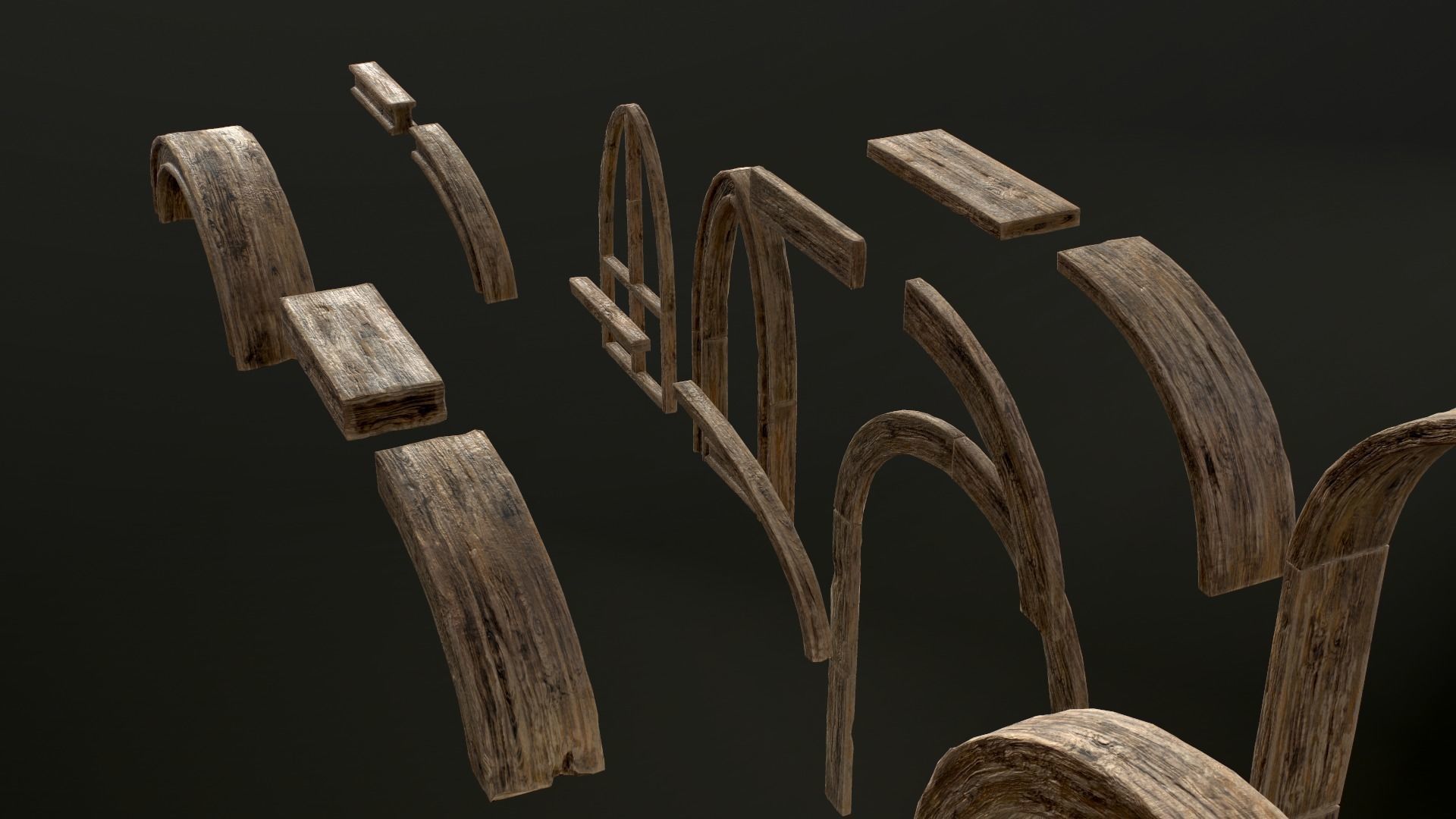 Wooden Planks Poles  Arches and Beams 52 pieces and four assets 3D Model Collection_8