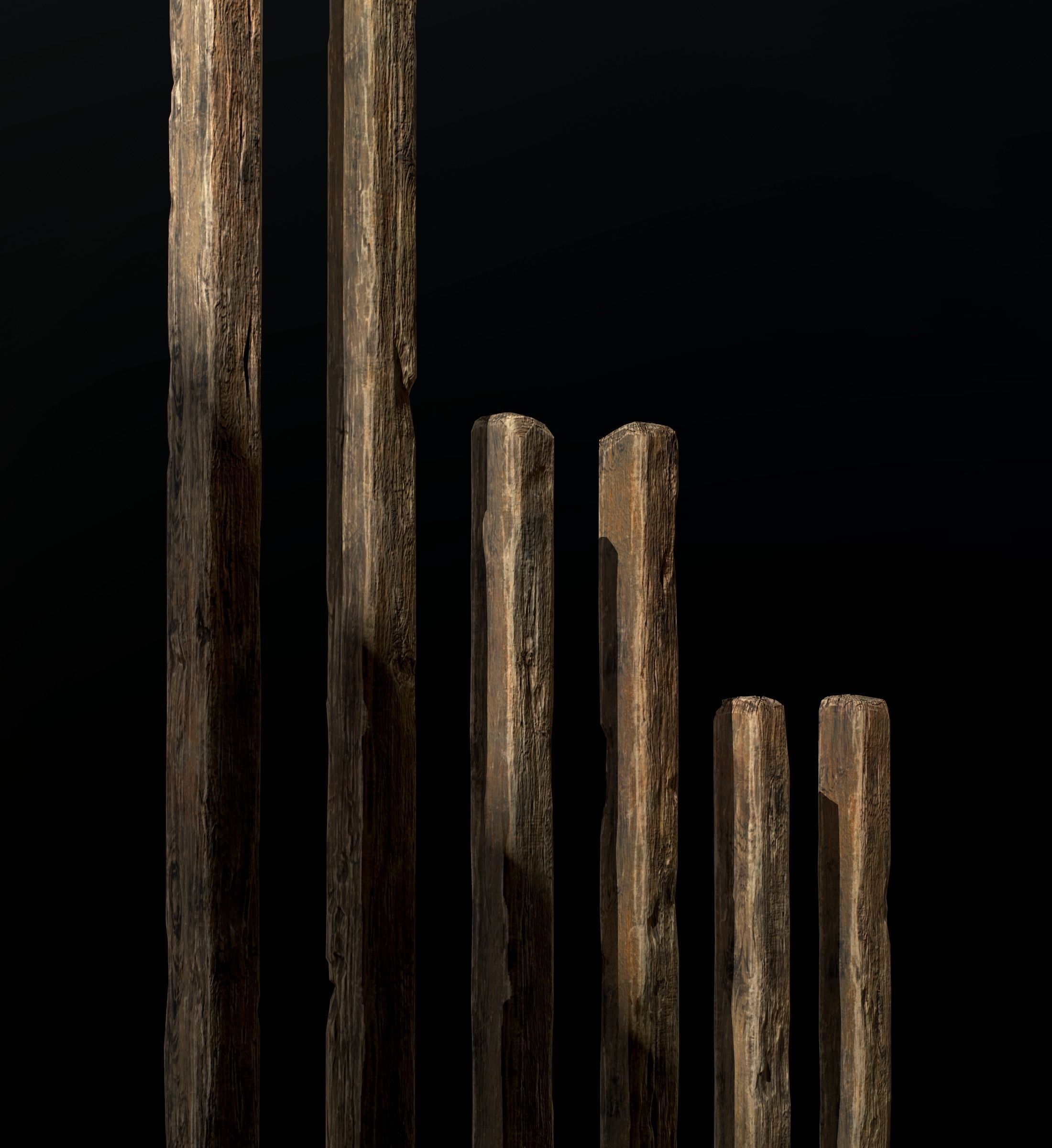 Wooden Planks Poles  Arches and Beams 52 pieces and four assets 3D Model Collection_18