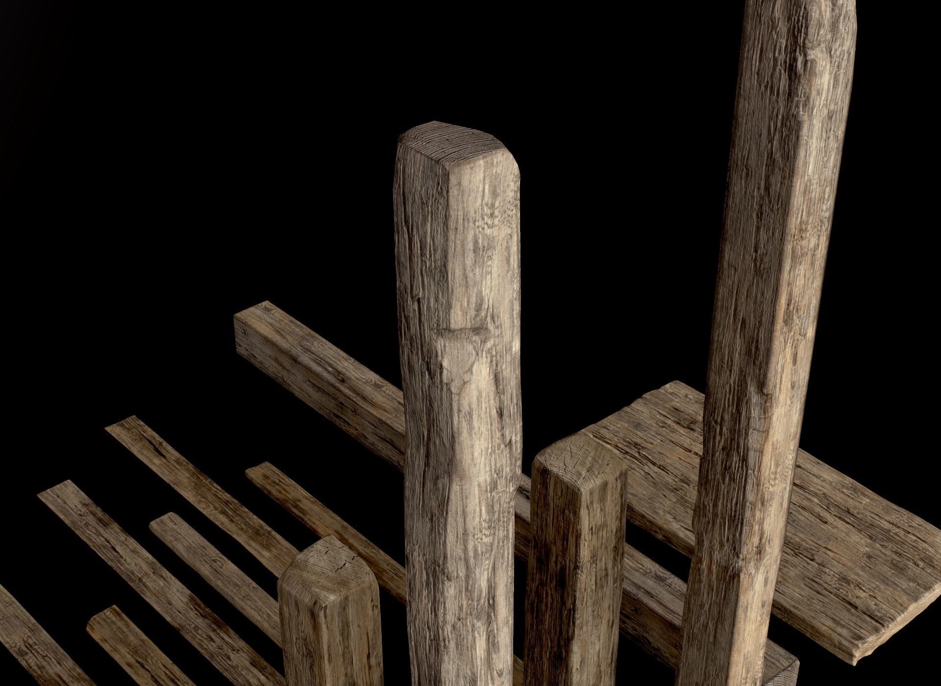 Wooden Planks Poles  Arches and Beams 52 pieces and four assets 3D Model Collection_15