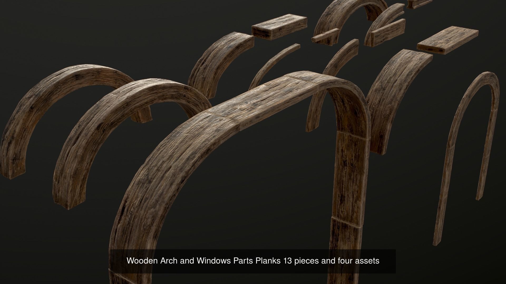 Wooden Planks Poles  Arches and Beams 52 pieces and four assets 3D Model Collection_5