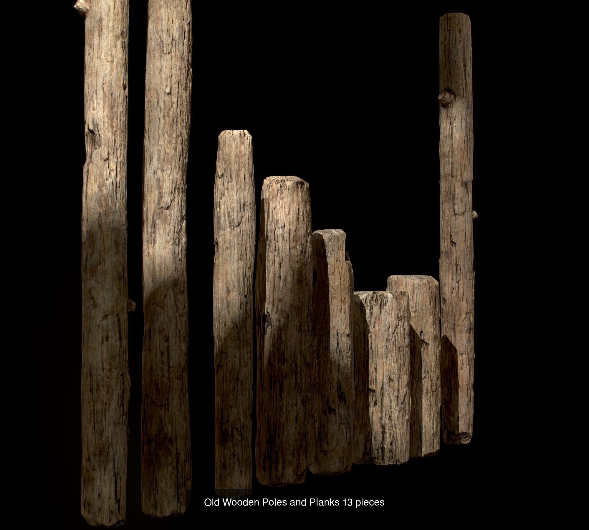 Wooden Planks Poles  Arches and Beams 52 pieces and four assets 3D Model Collection_3