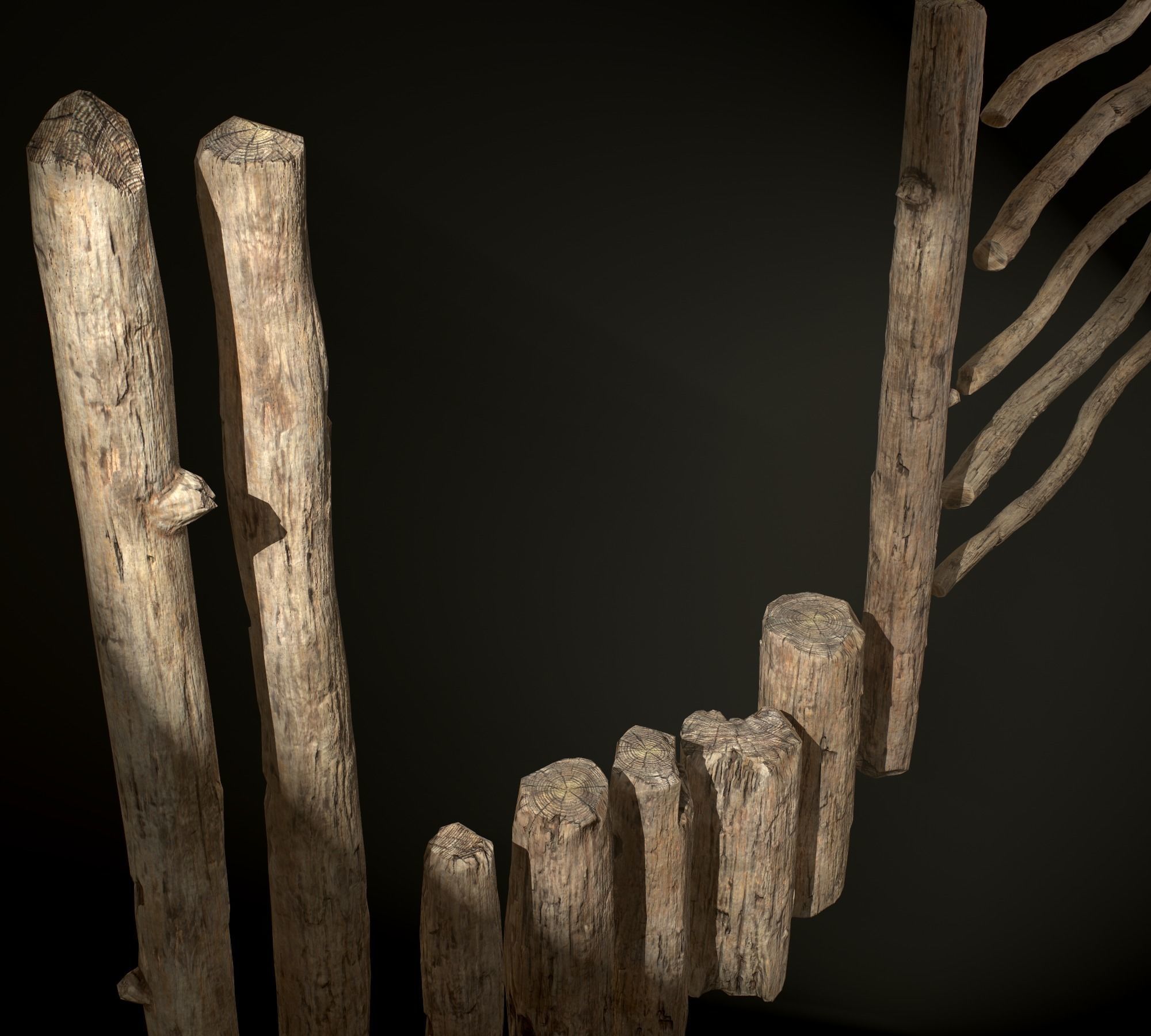 Wooden Planks Poles  Arches and Beams 52 pieces and four assets 3D Model Collection_25