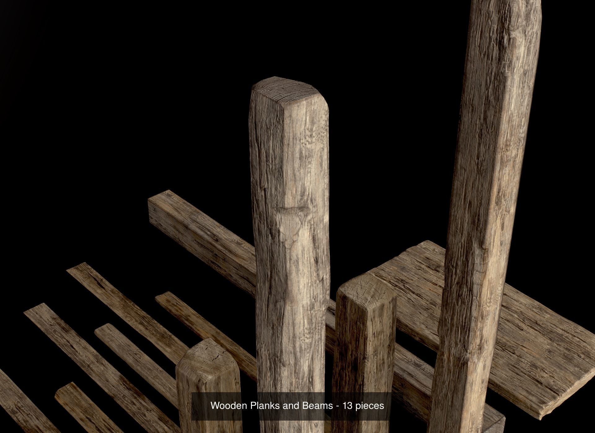 Wooden Planks Poles  Arches and Beams 52 pieces and four assets 3D Model Collection_2