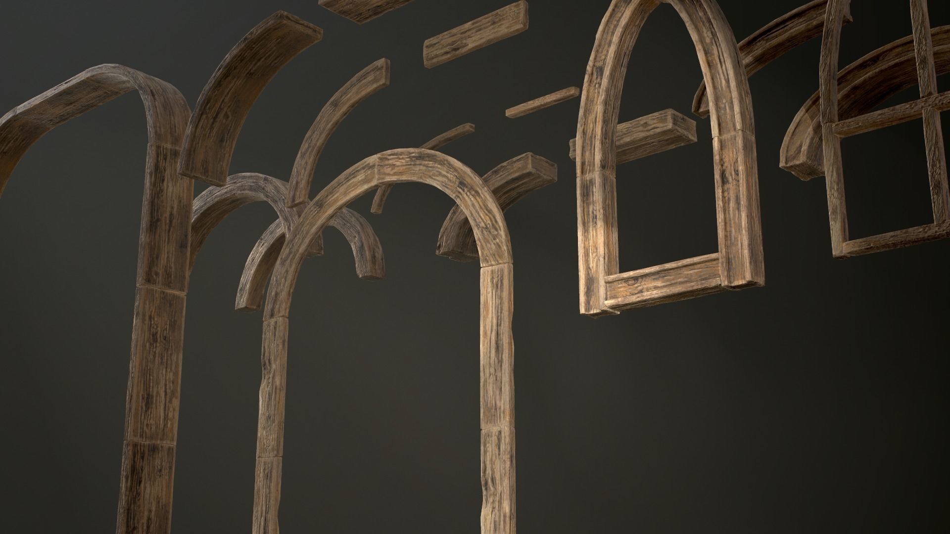 Wooden Planks Poles  Arches and Beams 52 pieces and four assets 3D Model Collection_6