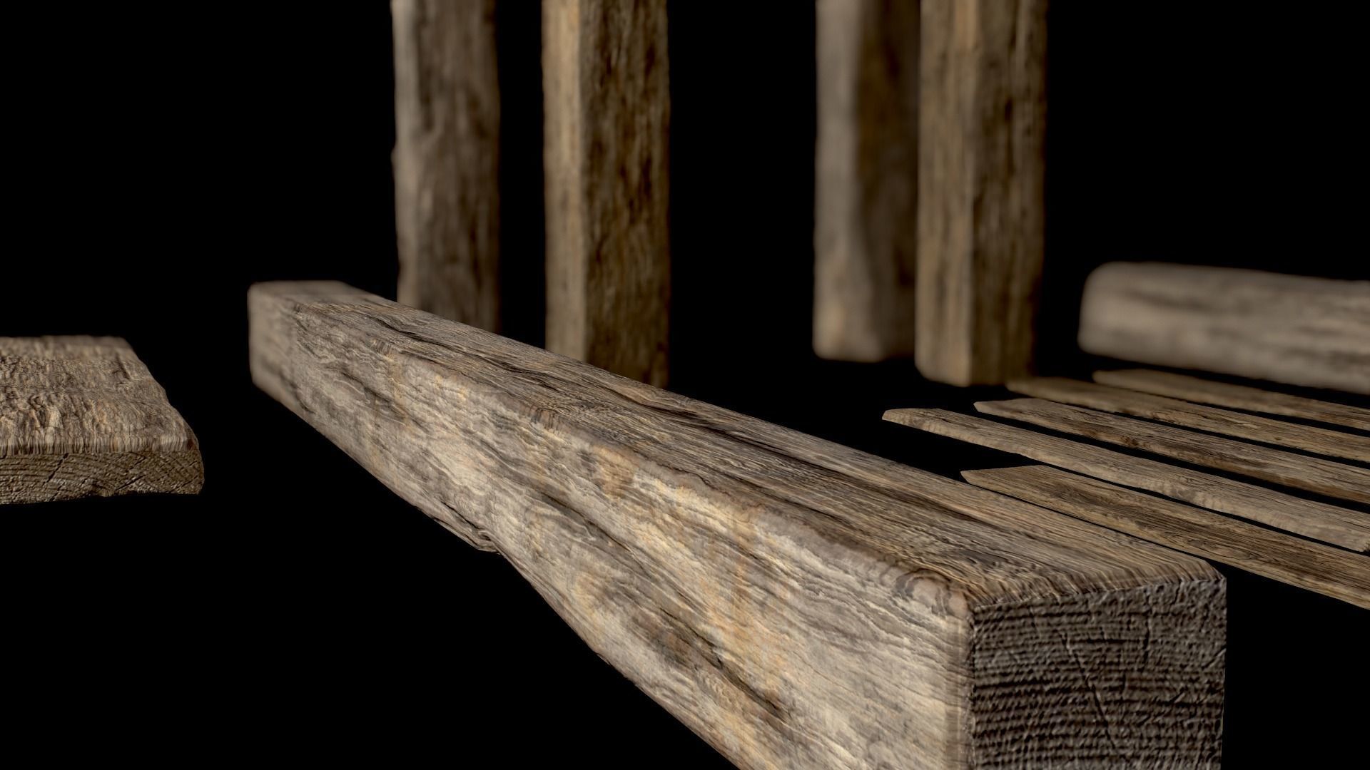 Wooden Planks Poles  Arches and Beams 52 pieces and four assets 3D Model Collection_12