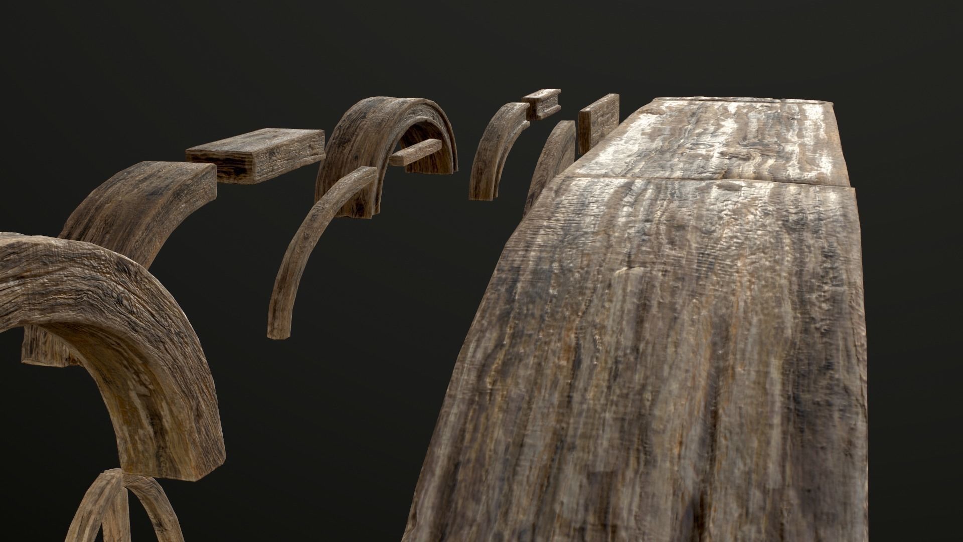 Wooden Planks Poles  Arches and Beams 52 pieces and four assets 3D Model Collection_10