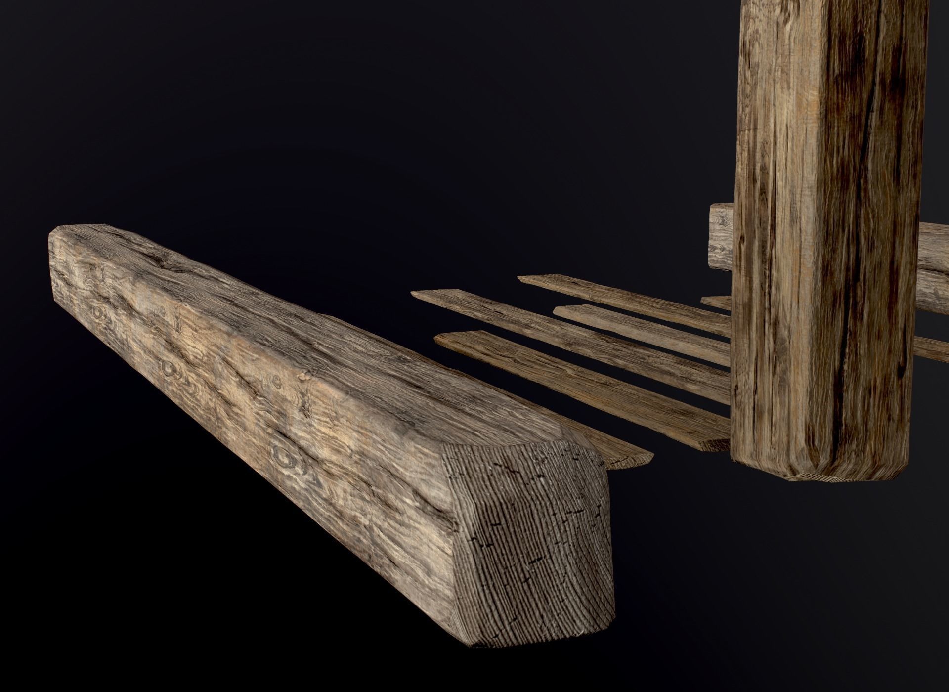 Wooden Planks Poles  Arches and Beams 52 pieces and four assets 3D Model Collection_14