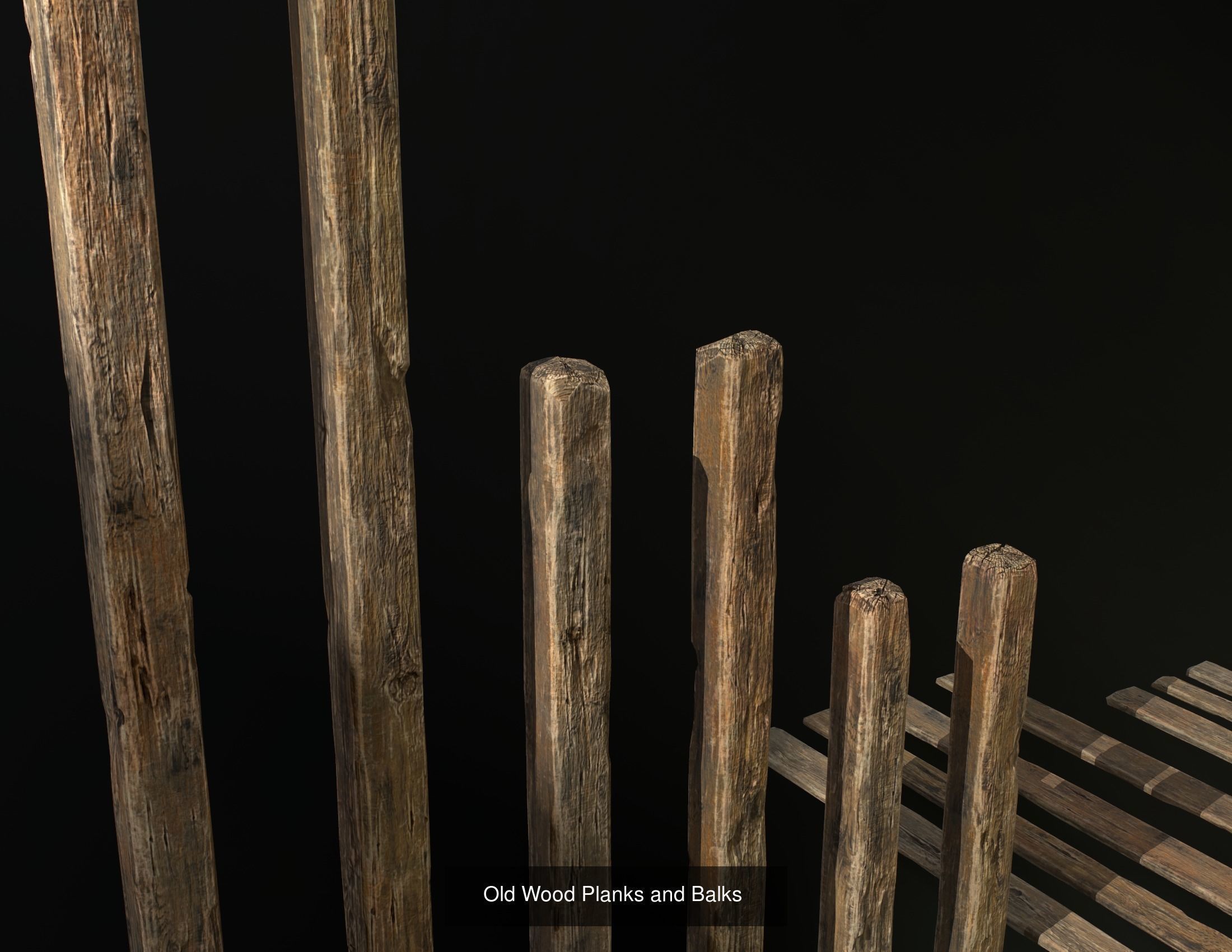 Wooden Planks Poles  Arches and Beams 52 pieces and four assets 3D Model Collection_4